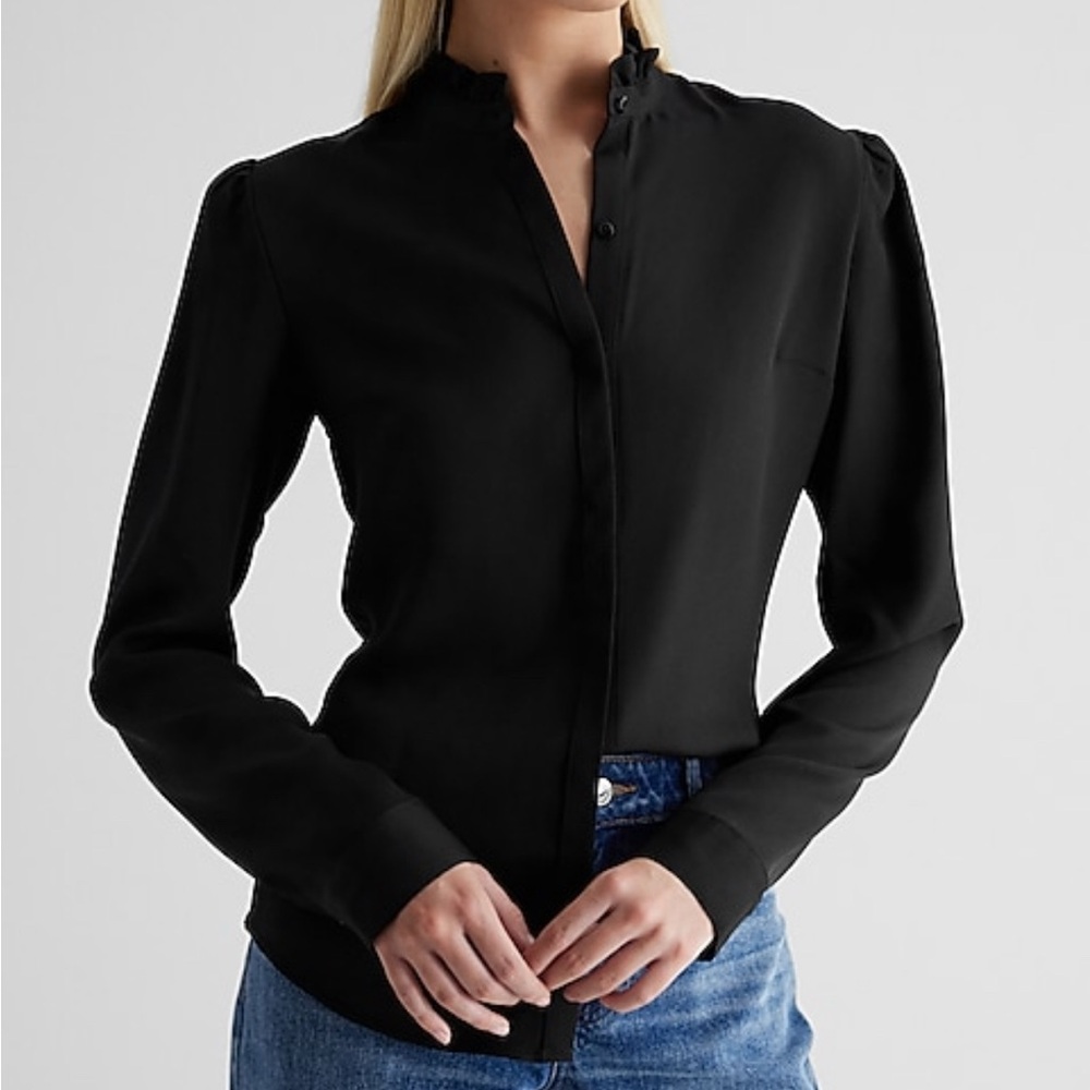 Ruffle Neck Relaxed Portofino Shirt